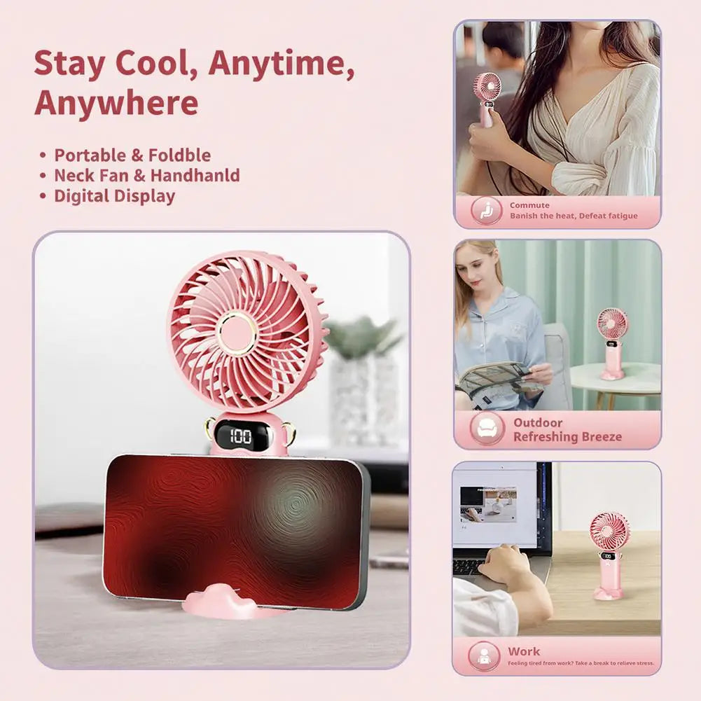 Portable Handheld Mini Fan 6 Speed 90° Foldable Fan LED Digital Display 3600mAh Rechargeable Cooling Fan for Outdoor Travel Peaceful Pleasures Health and Wellness