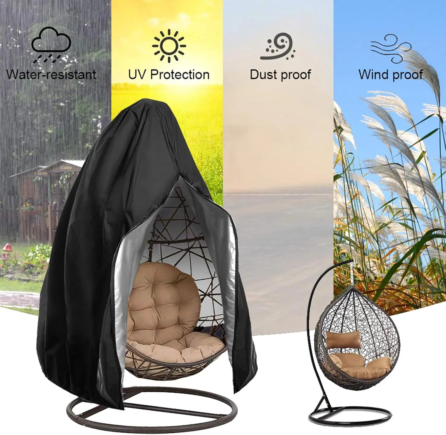 Waterproof Patio Hanging Chair Cover Egg Swing Chair Cover with Zipper Outdoor Windproof Heavy Duty Garden Furniture Protector Peaceful Pleasures Health and Wellness