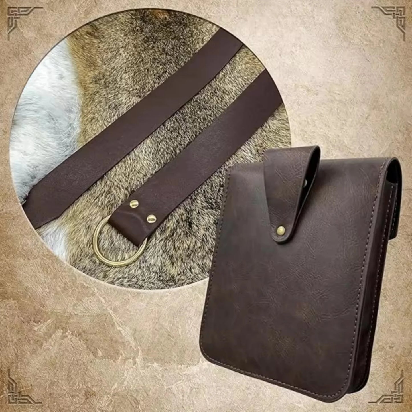 Medieval Faux Leather Viking Knight Belt Copper Coin Waist Bag