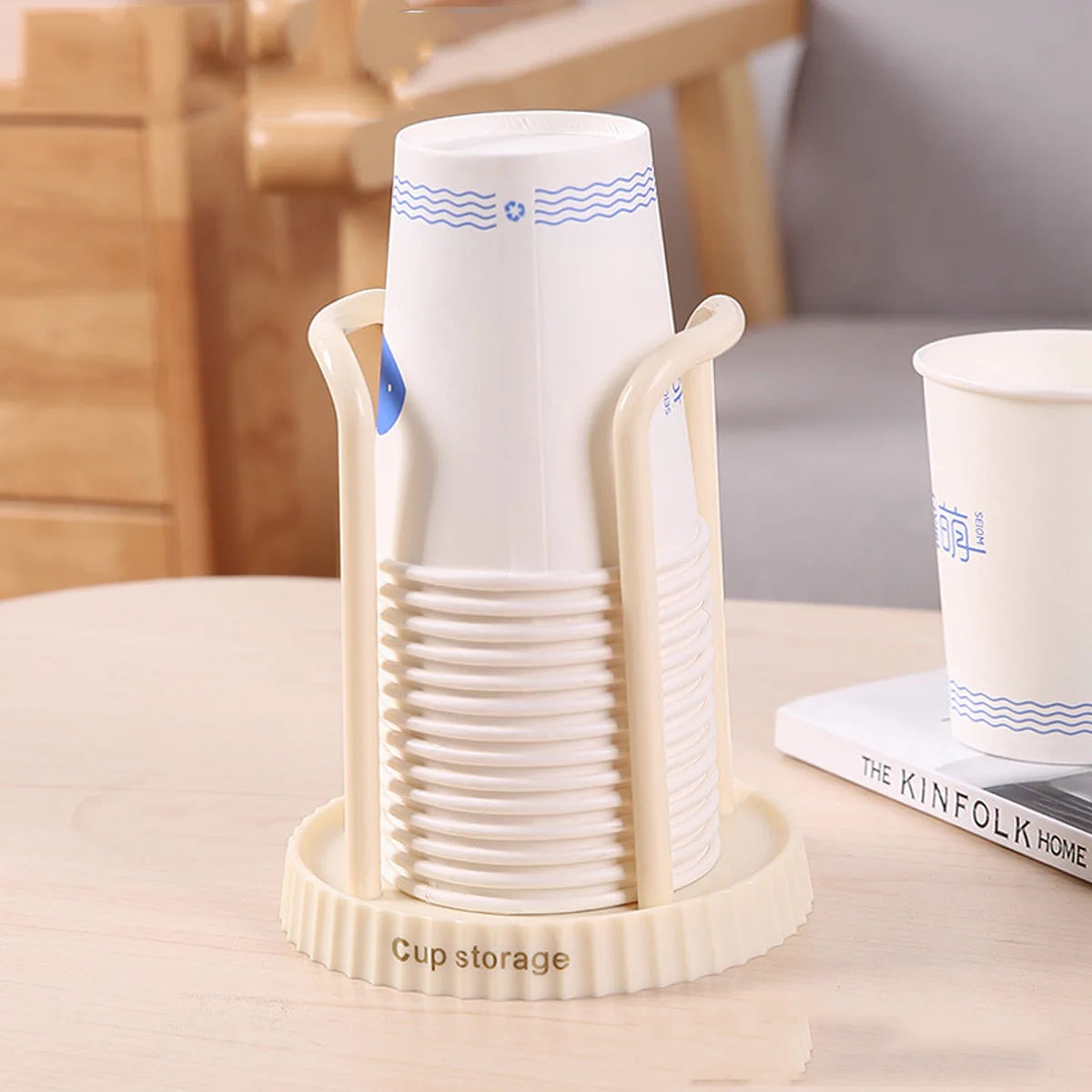 1Pc Disposable Cup Storage Holder Picker Multifunctional Desktop Cup Storage Rack Household Coffee Cup Holder for Home Organizer Peaceful Pleasures Health and Wellness Milk white