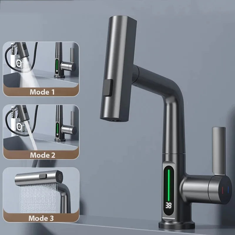 Waterfall Basin Faucet with Digital Temp Display | Hot & Cold