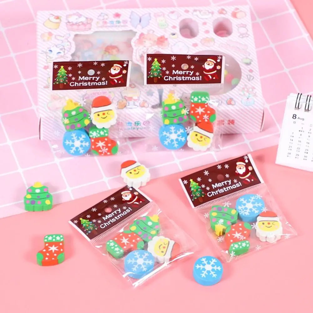 Cartoon Christmas Erasers Funny Santa Claus Stationery Prize Gift 3D Three-dimensional Shape Kawaii Christmas Eraser Set Peaceful Pleasures Health and Wellness