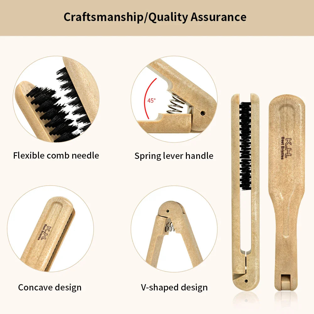 V-Type Wooden Handle Hair Straightener Comb | Anti-Static