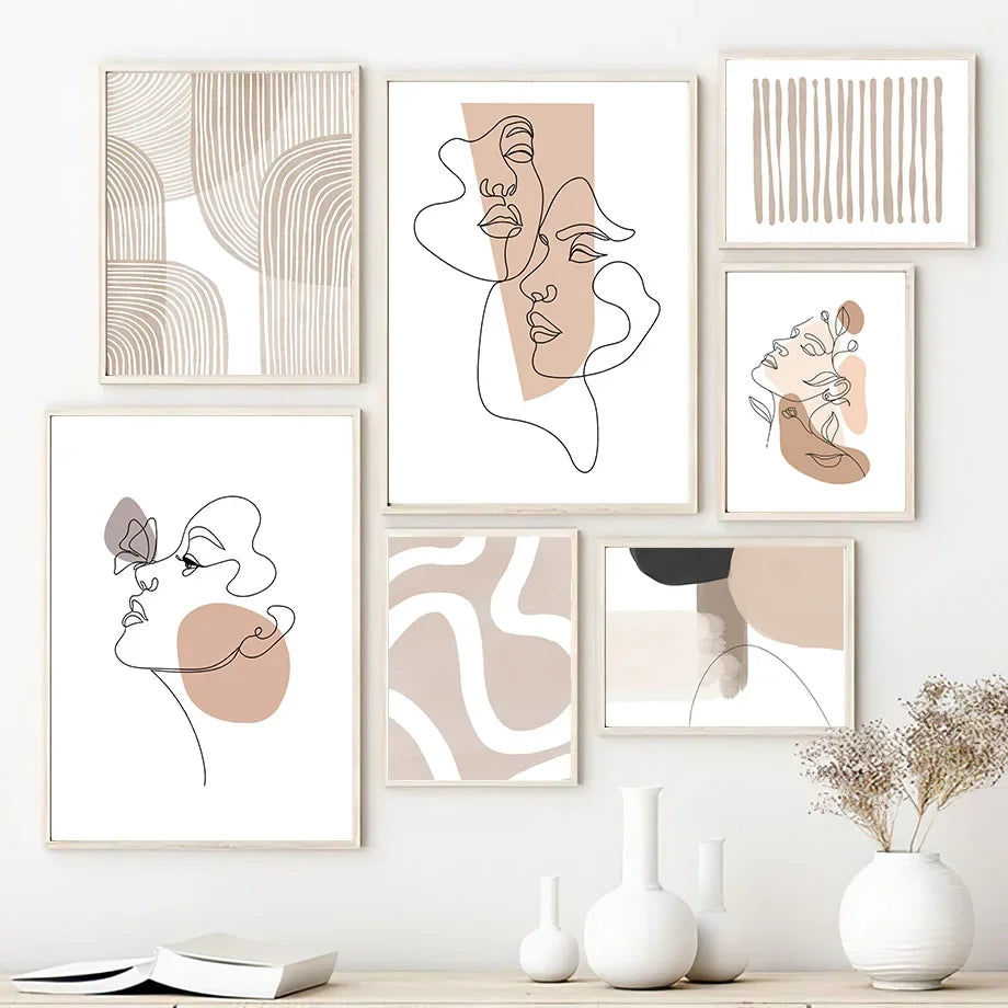 Canvas Painting Flower Line Draw Lover Face Color Block Abstract Posters And Prints Wall Art Pictures Living Room Home Decor Peaceful Pleasures Health and Wellness