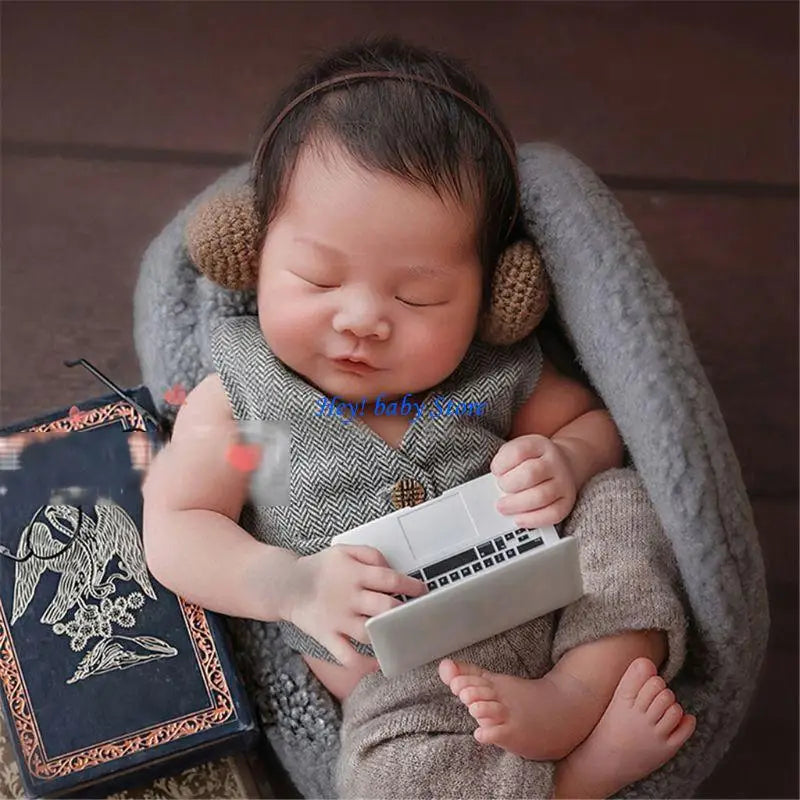 Newborn Photography Knitted Headset & Slippers Set 0–6M