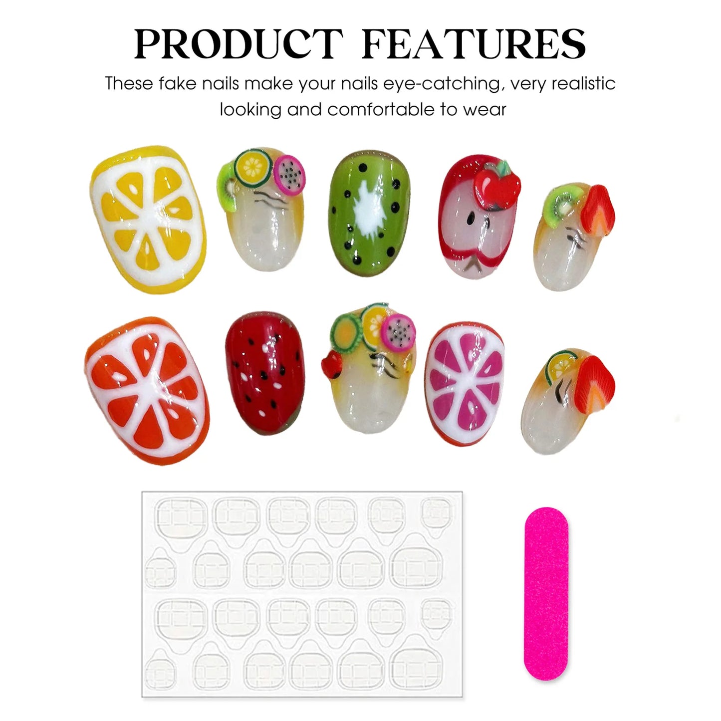Handmade Press On Nails Fruit Design | Full Cover Fake Nails