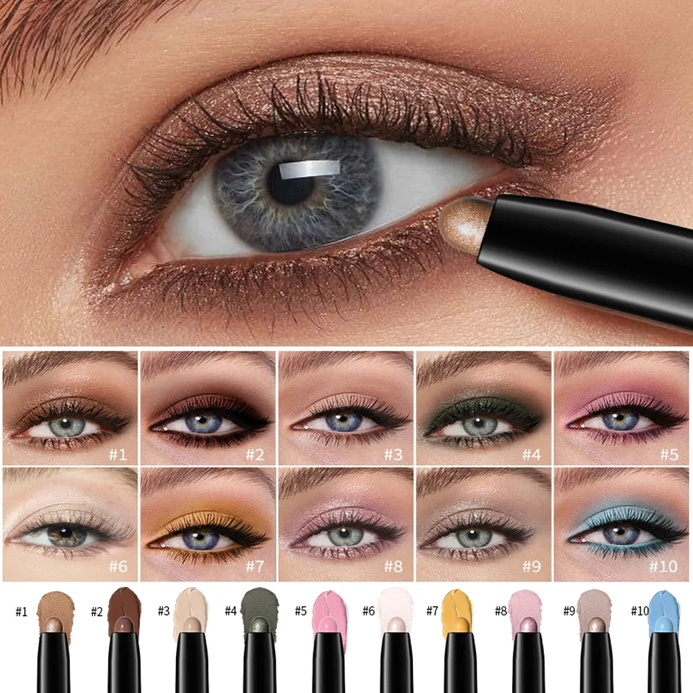 Waterproof 10 Colors Crease-proof Eyeshadow Pencil Stick Lasting Glitter Shimmer Matte Eye Shadow Highlighter Pen Eyes Makeup Peaceful Pleasures Health and Wellness