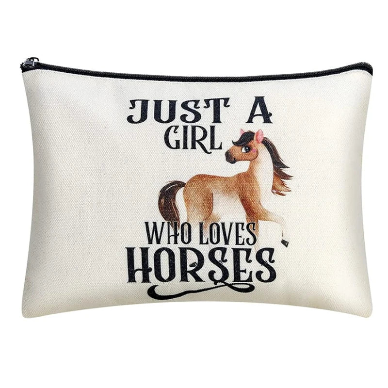 Horse Lover Canvas Makeup Bag | Just A Girl Who Loves Horses Canvas Cosmetic Bag Peaceful Pleasures Health and Wellness A 15.5x22.5x4.5cm