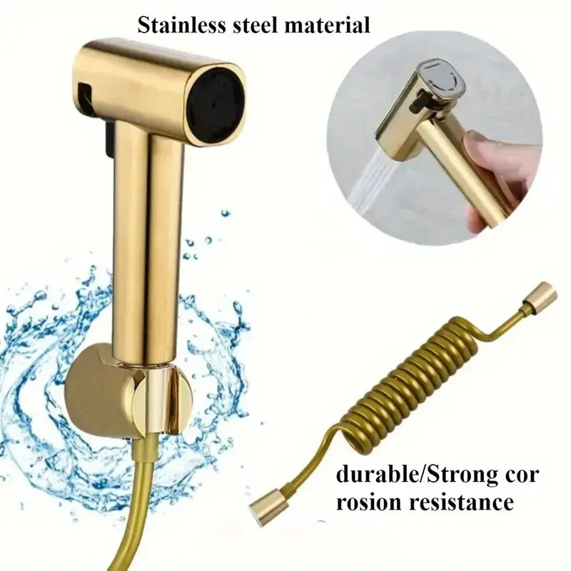 Gold Wall-Mounted Bidet Sprayer | Handheld Toilet Spray & 2m Hose