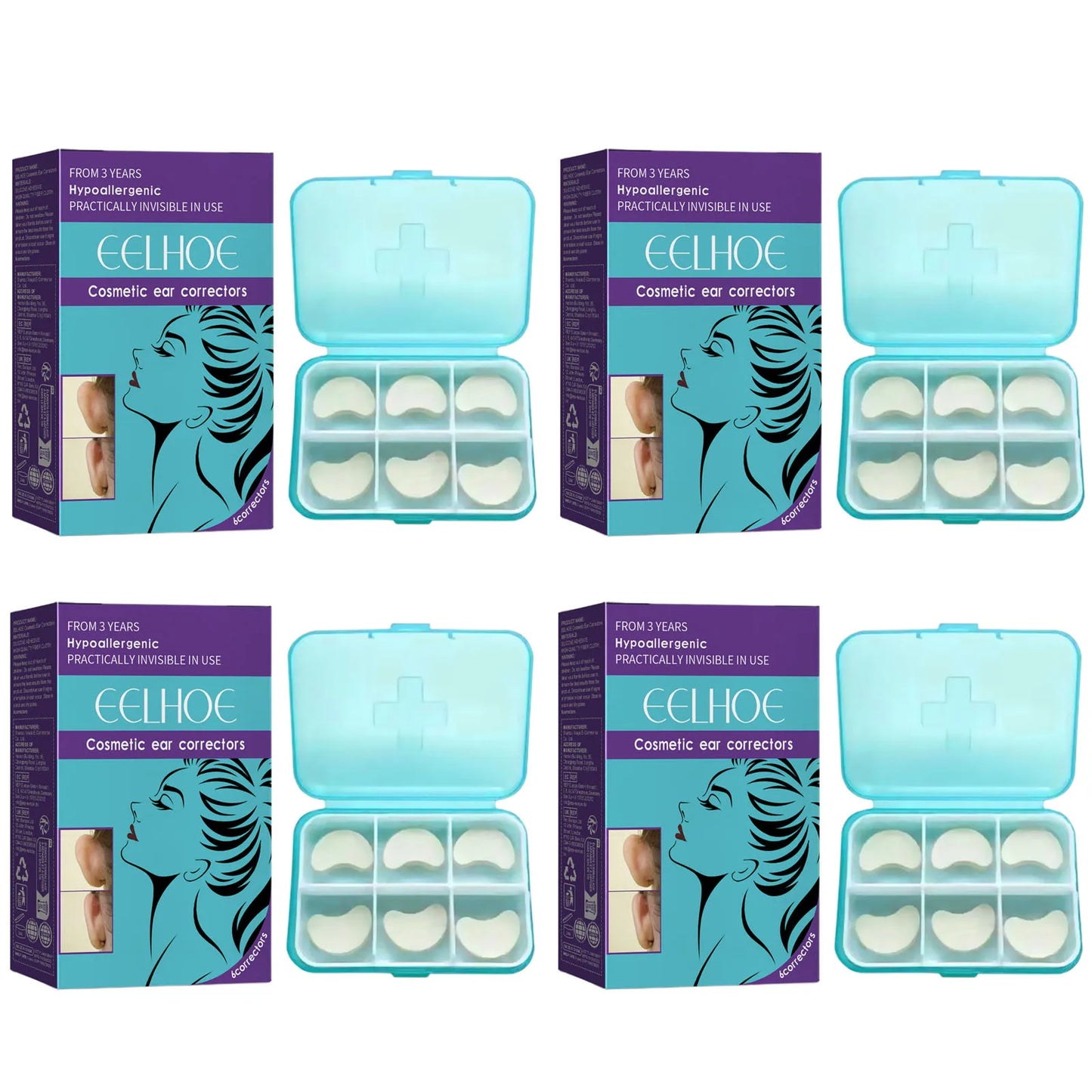 Typed Waterproof Ear Patch Correcting Ear Protrusion Reshape Ears Contour Long-Lasting Supporting Comfort Cosmetic Ear Corrector Peaceful Pleasures Health and Wellness 4 x 6pcs Boxed