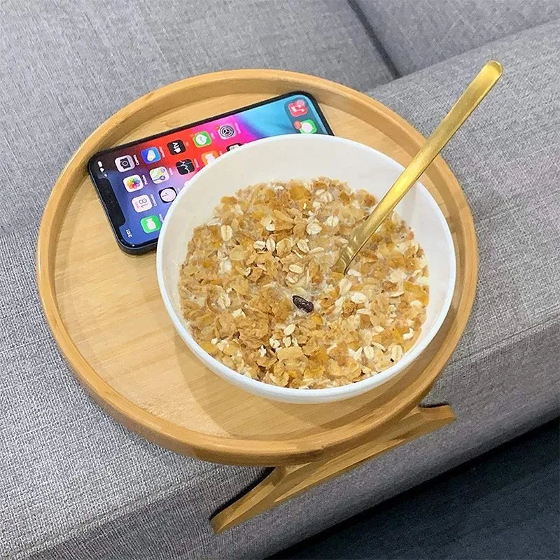 Wooden Sofa Armrest Tray Circular Clip Breakfast Home Use Foldable