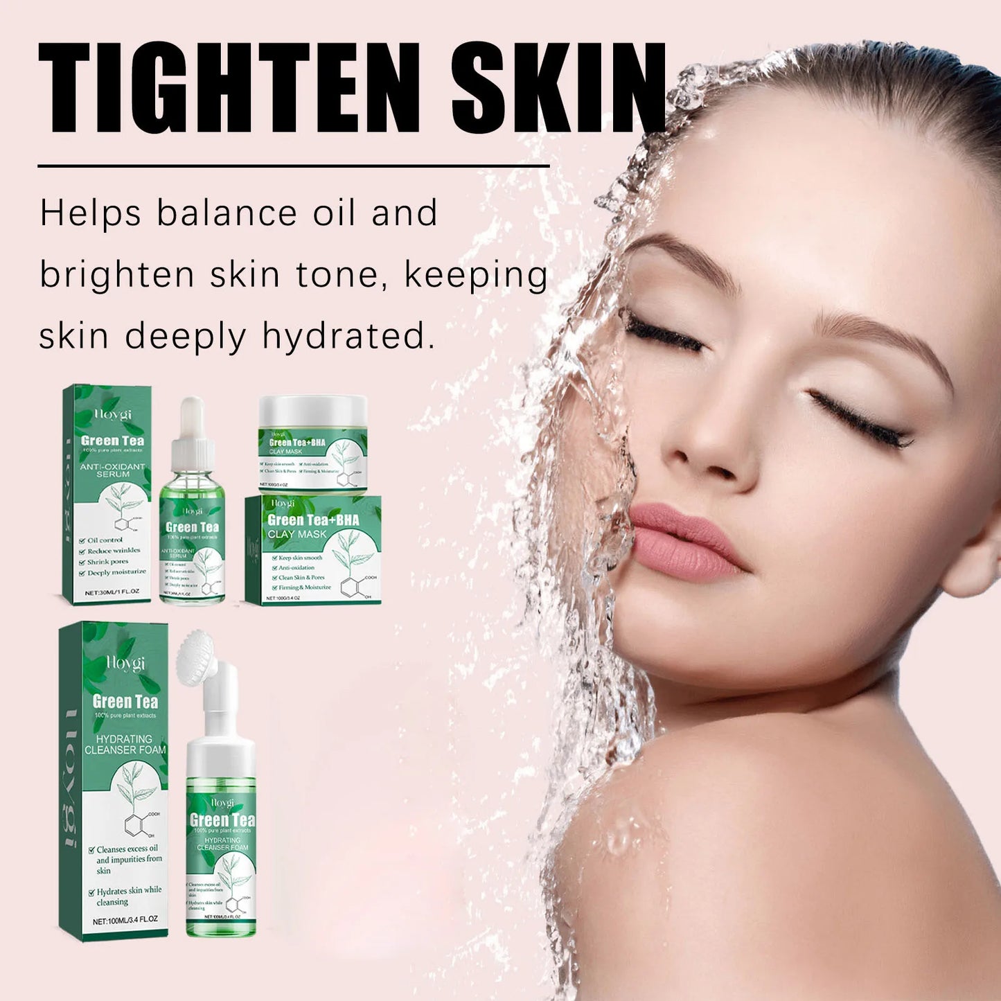 Green Tea Mask Pore Shrinking Oil Control Blackhead Removal Hyaluronic Acid Nourishing Moisturizing Face Wash Foam Face Cleanser Peaceful Pleasures Health and Wellness