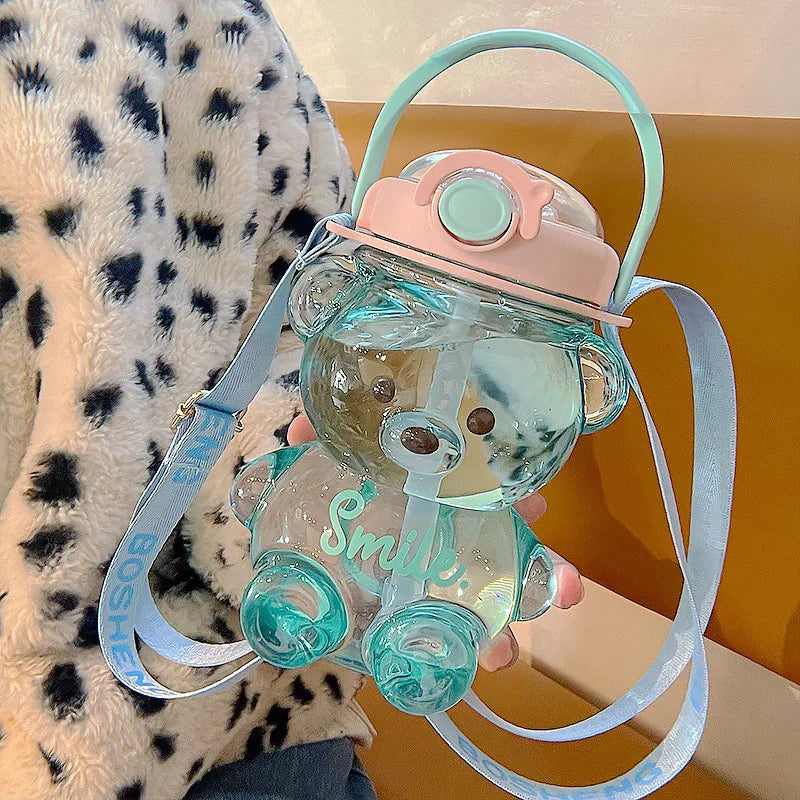 2026 New Cute Bear Cup Various Modes of 1000ml Tumbler with Straw Kawaii Water Bottle For Girl Kid Home Outdoor Drinking Kettle Peaceful Pleasures Health and Wellness Light blue 1000ml
