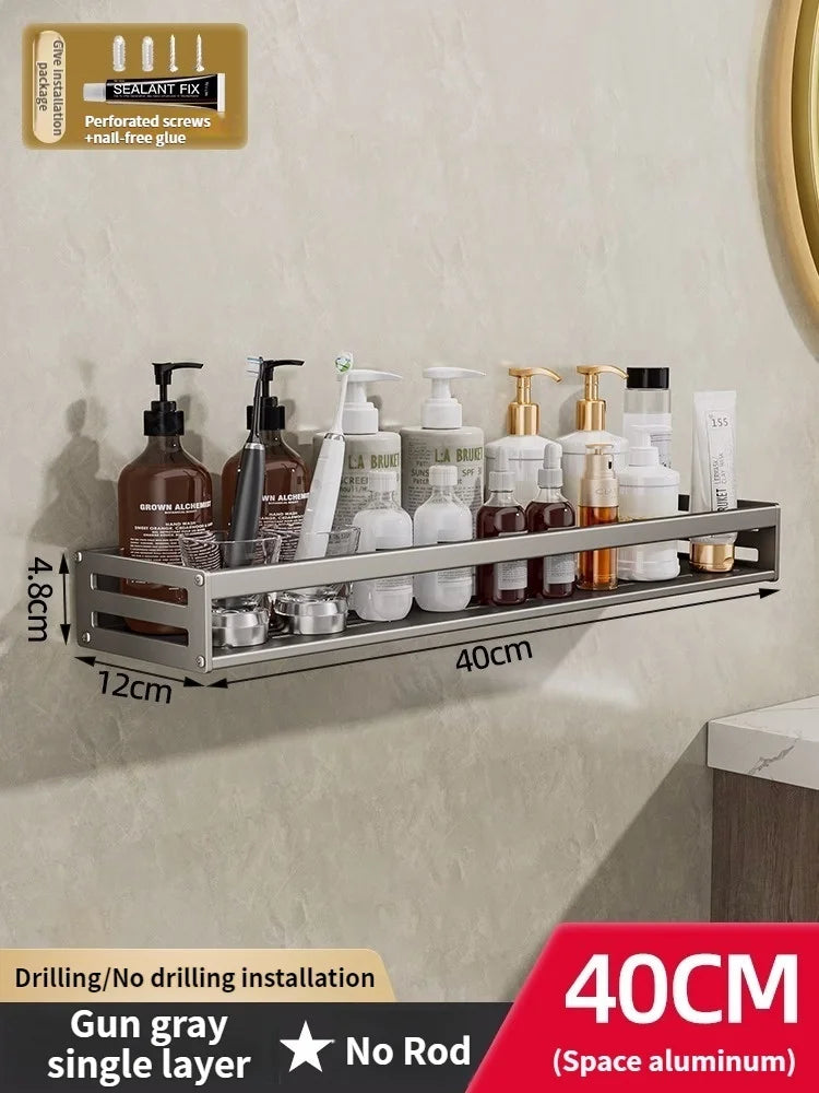 Aluminum No-Drill Shower Corner Shelf with Towel Bar