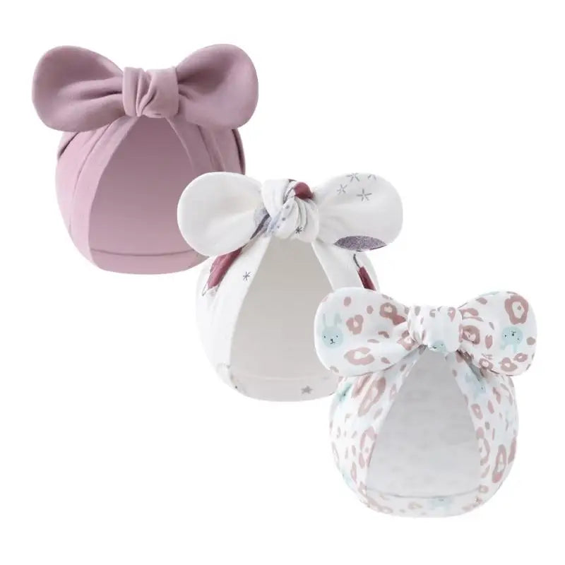 3-Pack Newborn Baby Bowknot Hats – Soft Cotton Infant Caps
