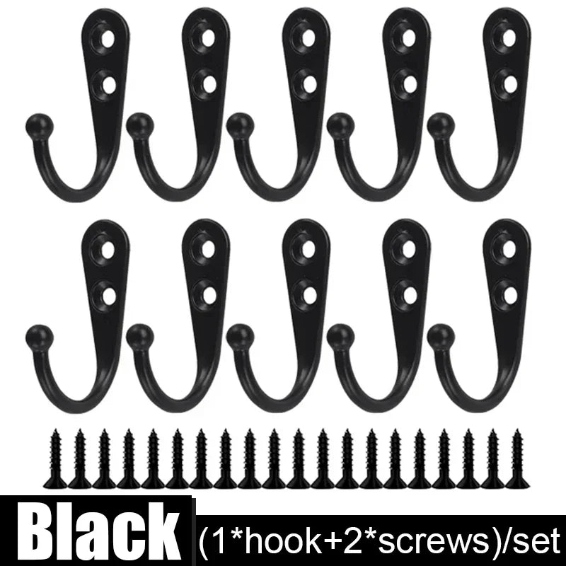 Zinc Alloy Wall Hooks with Screws | 1–30 Sets, Multi-Use