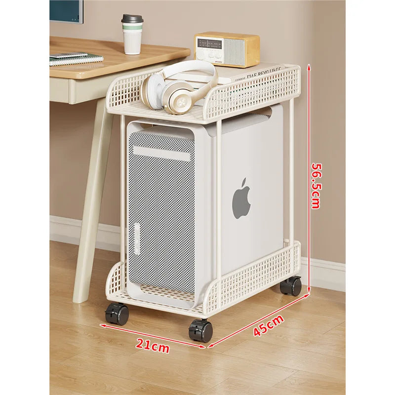 Versatile Sturdy Heavy Duty Mobile Rolling Computer Tower Stand with Wheels Double Layer Shelf for Home Office Desk Peaceful Pleasures Health and Wellness 2 Layers White M