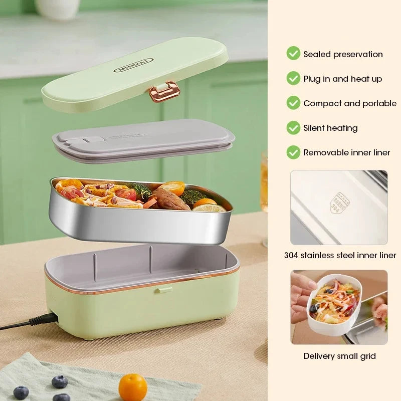 Electric Lunch Box Food Warmer | 304 Stainless Steel Bento Box