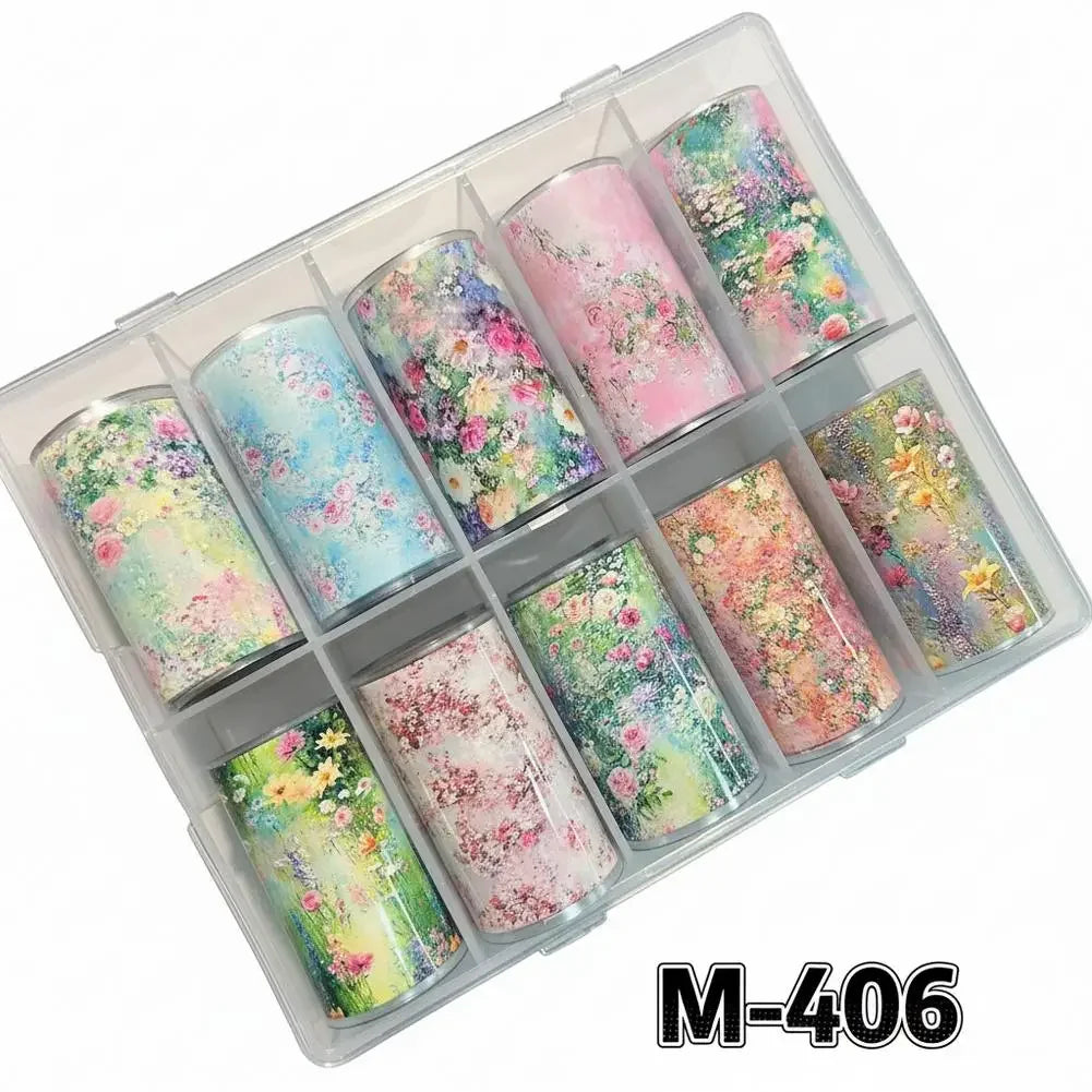10 Rolls Flower Nail Foil Nails Art Design Stickers Decals Holographic Foils Paper Starry Sky Star Transfer Foil Nail Decoration Peaceful Pleasures Health and Wellness C