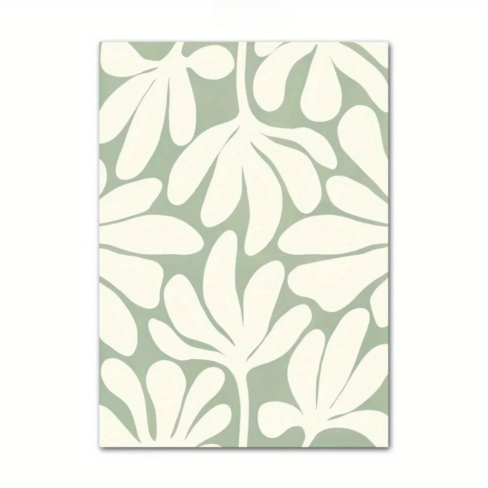 Bohemian Green Leaves & Flowers Abstract Canvas Wall Art
