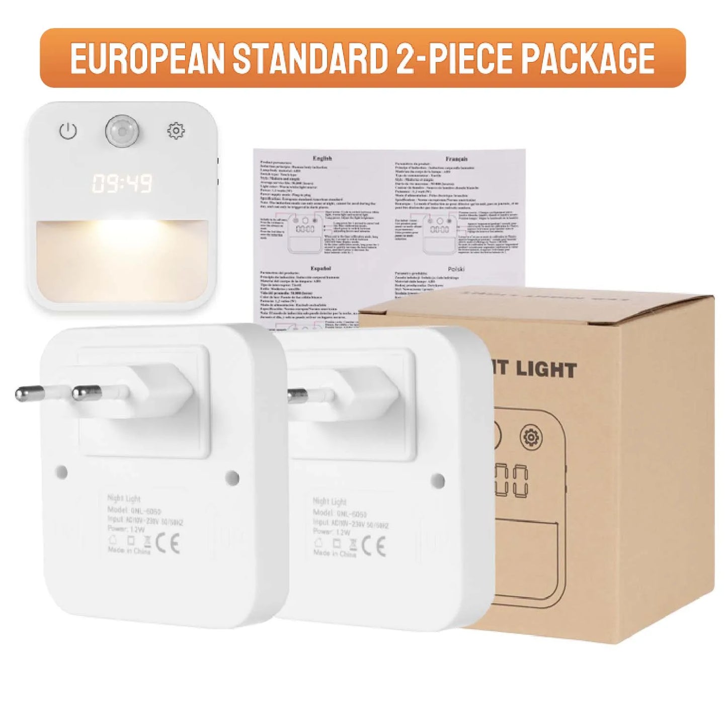 Plug-In Night Light Clock – Motion & Dusk to Dawn Sensor