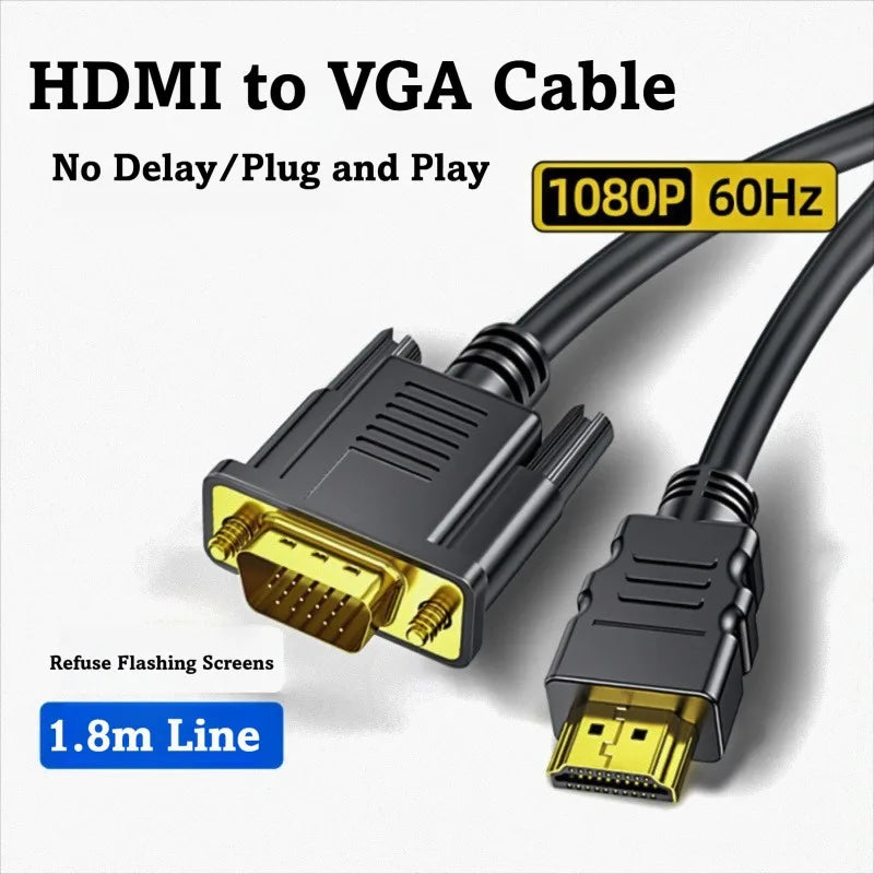 1080P HDMI Male to VGA Male Converter HDMI Input To VGA Output Cable for PC Laptop Monitor Projector PS4 PS5 Xbox Switch TV Box Peaceful Pleasures Health and Wellness