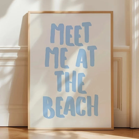 Meet Me At The Beach Soft Blue Canvas Wall Art Print Canvas Wall Art Peaceful Pleasures Health and Wellness G4764 21x30cm Wood Framed