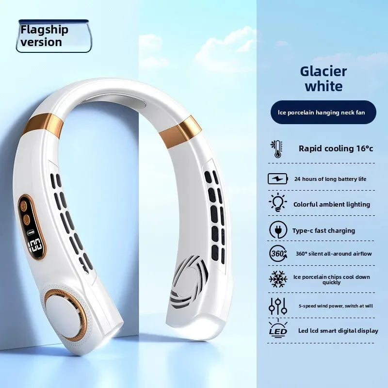 Neck Fan Rechargeable Personal Skincare Portable Fan Battery Operated Hands Free Wearable USB Neck Cooling Fan forIndoor Outdoor Peaceful Pleasures Health and Wellness A White