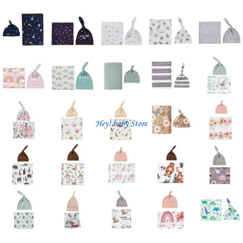 Bamboo Newborn Swaddle Blanket & Turban Hat Set | 25 Colors