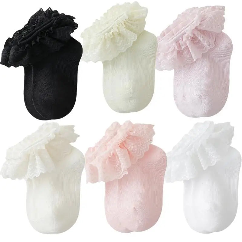 Baby Lace Trim Cotton Socks | Unisex 6-Pack, Ages 3–6