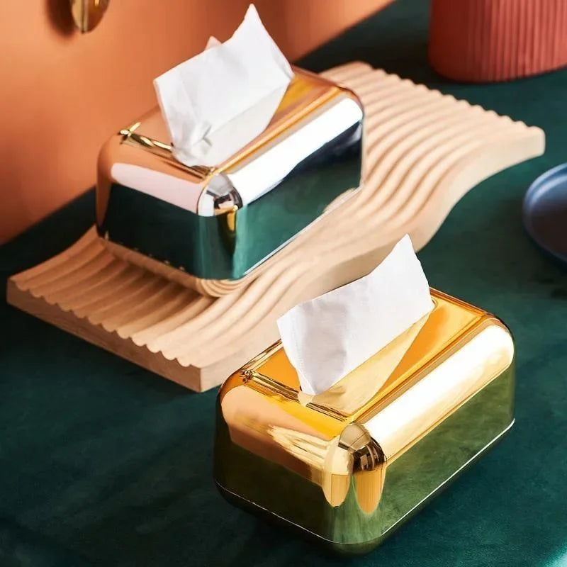 Luxury Golden Tissue Boxes Storage Napkin Holder Paper Case Organizer