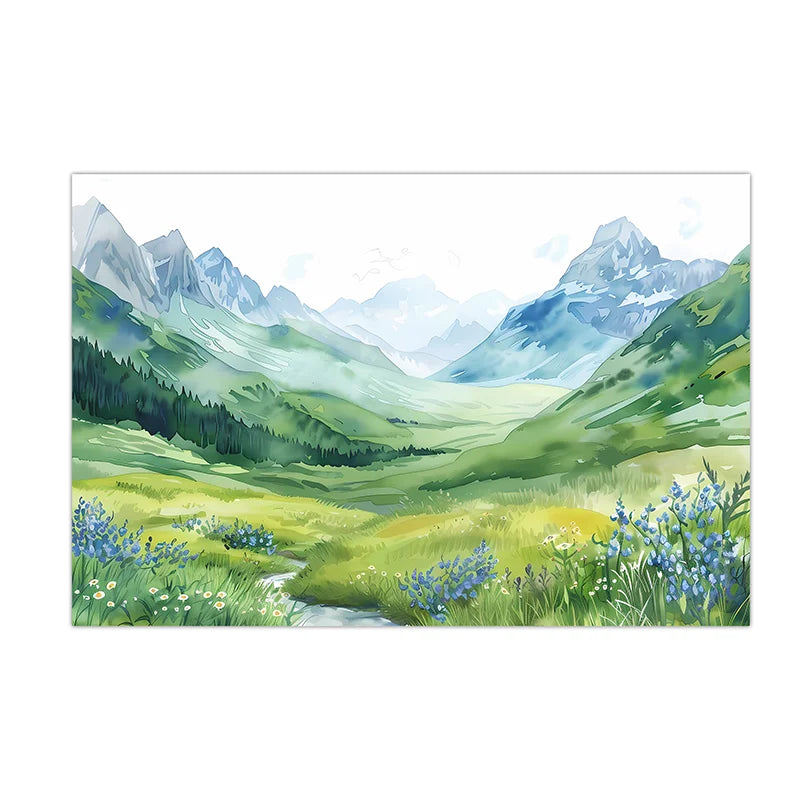 Nordic Mountain Valley Canvas Wall Art | Nature Landscape Print Canvas Wall Art Peaceful Pleasures Health and Wellness 04 50x70cm NoFrame China Mainland