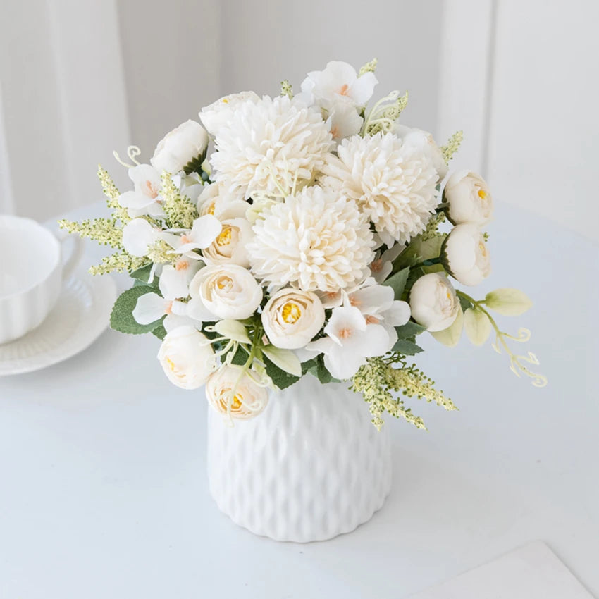 Silk Hydrangea & Tea Rose Artificial Flowers | UV Protection