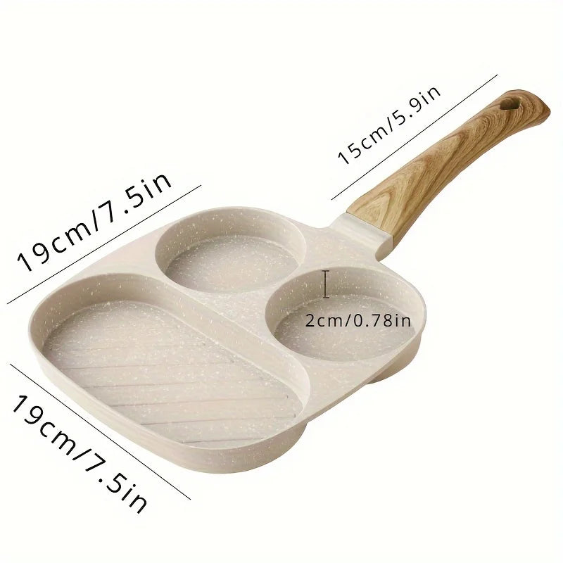 1pc 7.5" Multi-Section Non-Stick Aluminum Skillet with Rust-Resistant Handle, 3-Compartment Egg Pancake Pan for Kitchen Cookware Peaceful Pleasures Health and Wellness