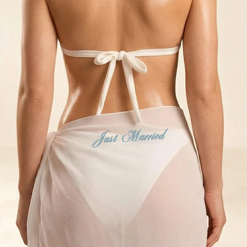 Just Married Sheer Chiffon Bridal Sarong Bikini Cover Up