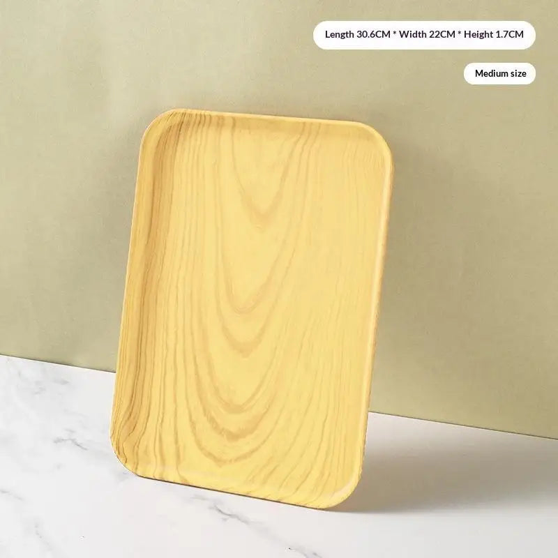 Wood Grain Stackable Serving Tray | Food-Safe PP Kitchen Tray