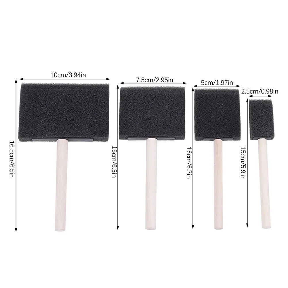 4-Piece Sponge Foam Paint Brush Set with Wooden Handle