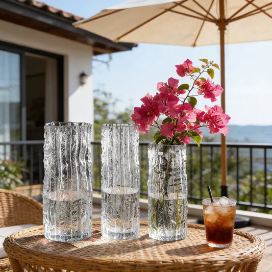 Glacier Texture Clear Glass Vase | Nordic Minimalist Flower Pot Decorative Glass Vase Peaceful Pleasures Health and Wellness