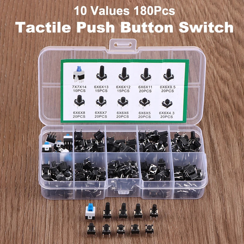 6*6 4.3-13MM 7*7mm Momentary Switch 10 Values 180Pcs Tactile Push Button Switch Momentary Tactile Tact Mini Switch Kit Peaceful Pleasures Health and Wellness