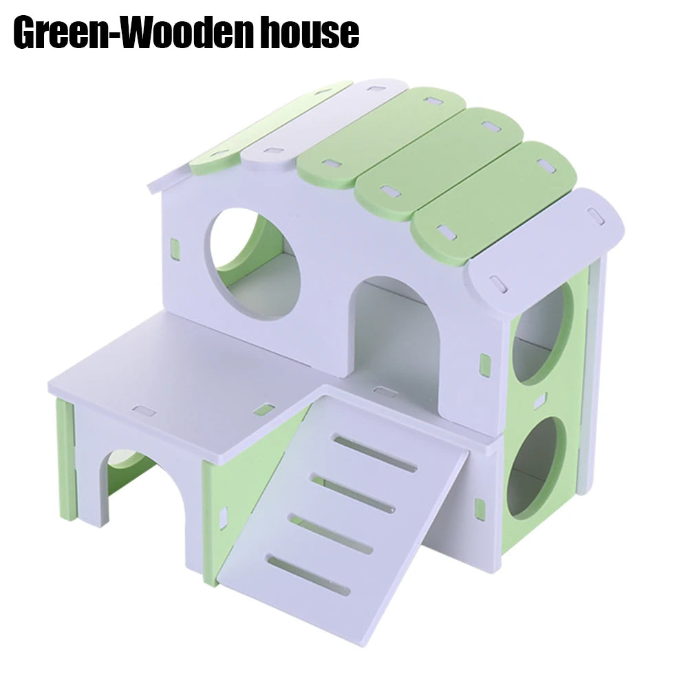 Wooden Hamster Toy Set – Seesaw, Swing & Playhouse