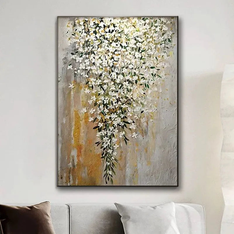 Jasmine Flower Abstract Hanging Painting, Handmade Oil Painting on Canvas, Living Room Decoration, Corridor, Mural Sofa Peaceful Pleasures Health and Wellness