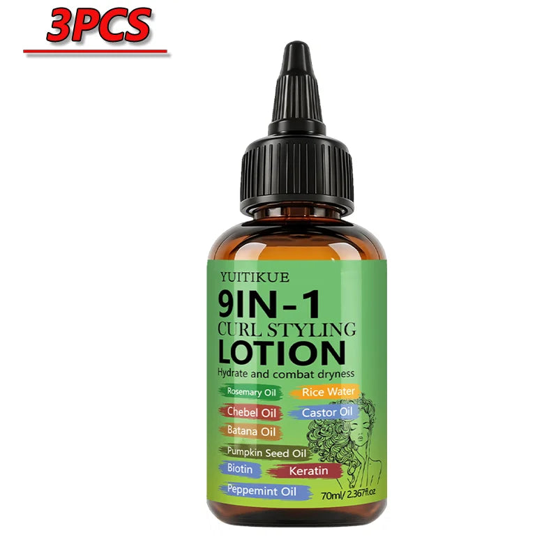 YUITIKUE 9 IN 1 Curl Styling Lotion Rosemary Oil Castor Oil Keratin Biotin Hydrating Anti‑Dryness Curly Hair Care Lotion 70ml Peaceful Pleasures Health and Wellness 3pcs