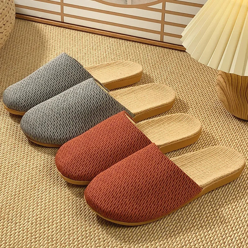 Men's Linen Slippers Non-Slip Indoor Slides Summer Sandals