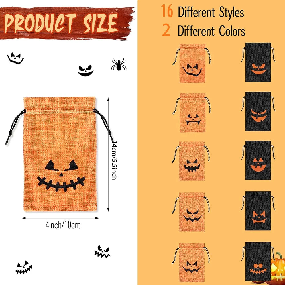 16-Piece Pumpkin Burlap Candy Bags | Halloween Trick or Treat