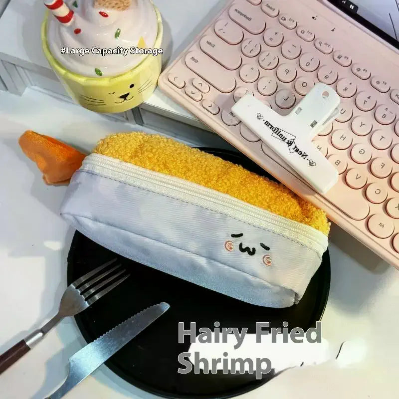 Kawaii Shrimp Plush Pencil Case – Large Capacity Zip Pouch