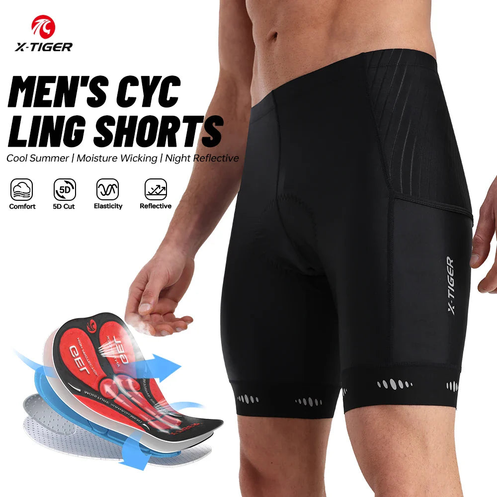X-TIGER Men's 5D Gel Padded Cycling Shorts with Back Pocket