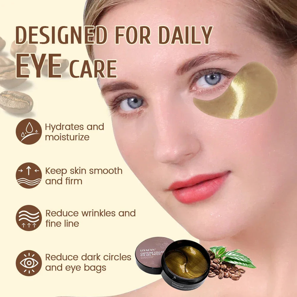 LIYALAN Caffeine Eye Patches – Dark Circles & Puffiness 60pcs Peaceful Pleasures Health and Wellness