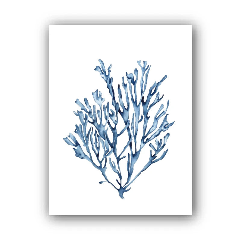 Blue Coral Watercolor Canvas Wall Art | Coastal Seaweed Print Canvas Wall Art Peaceful Pleasures Health and Wellness 2 30x40cm Unframed