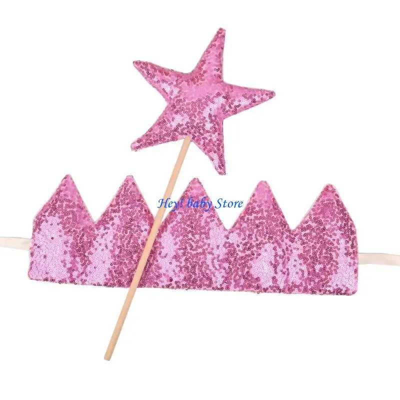 Baby Girl Glitter Crown Hairband & Fairy Star Wand Set | Photo Prop