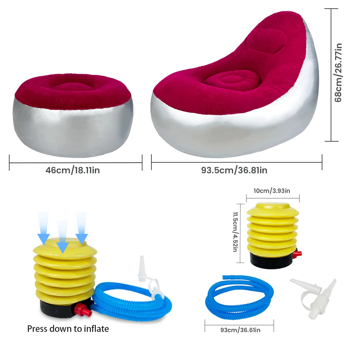 Inflatable Lazy Sofa Chair Folding Portable Lazy Sofa with Foot Stool Air Couch Sofa for Livingroom and Bedroom Peaceful Pleasures Health and Wellness